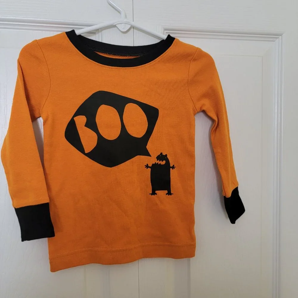 Old Navy Halloween Pajama Top Unisex Long Sleeve Orange Black 18-24 Months NWT